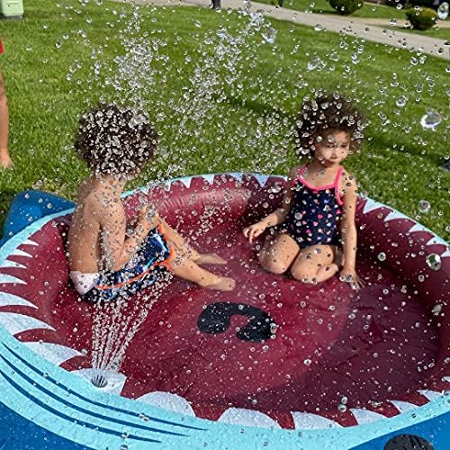 A family dog splashing safely inside the heavy duty thick Polyvinyl Chloride Jasonwell shark wading pool.