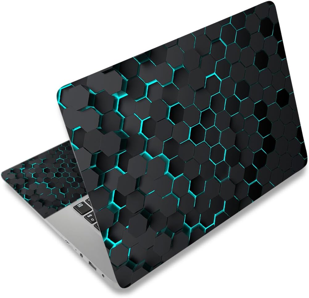 NXZGO universal laptop skin decal front view showing black honeycomb pattern on a laptop lid