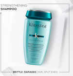 Close up of Kérastase Resistance shampoo label details
