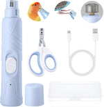 LUKHMELF bird nail grinder front view in blue showing the LED safety lamp and protective cap