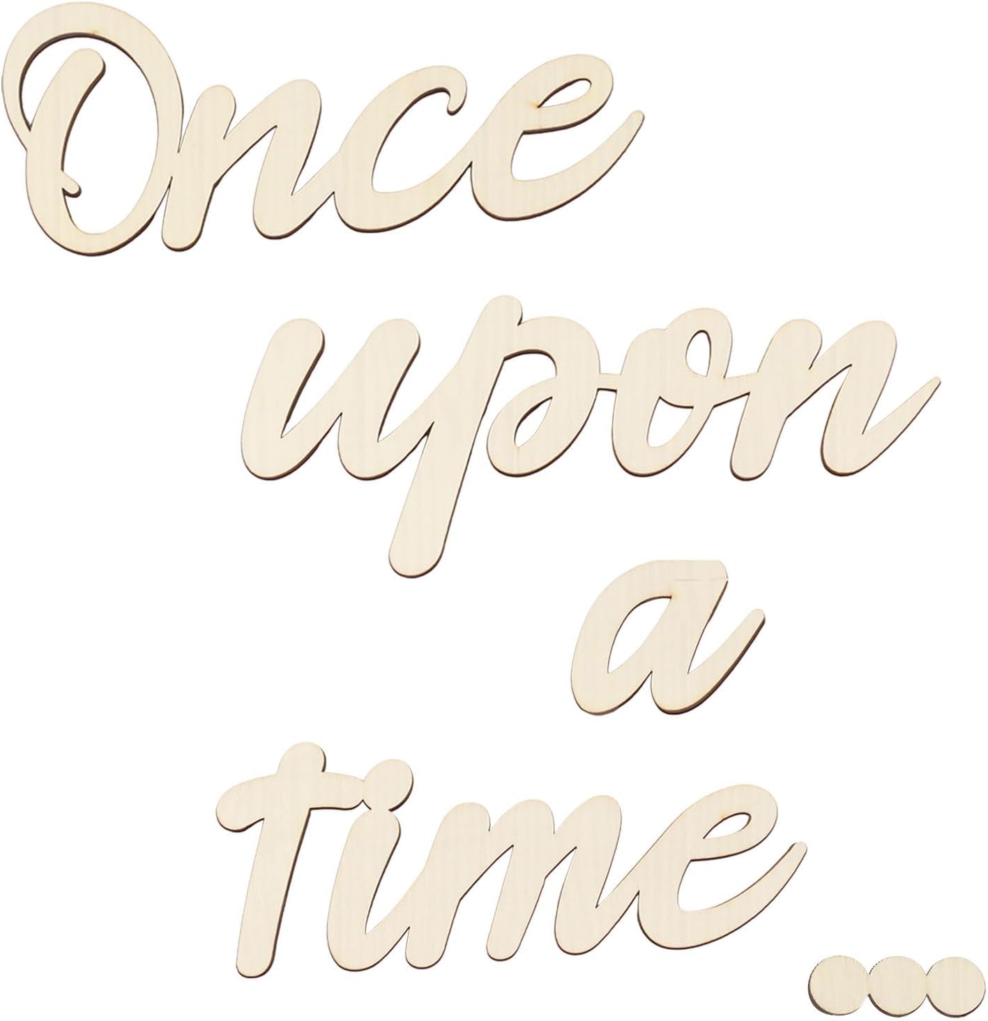 Longan Craft Once Upon a Time wooden sign front view displayed on a neutral colored nursery wall above a bookshelf.