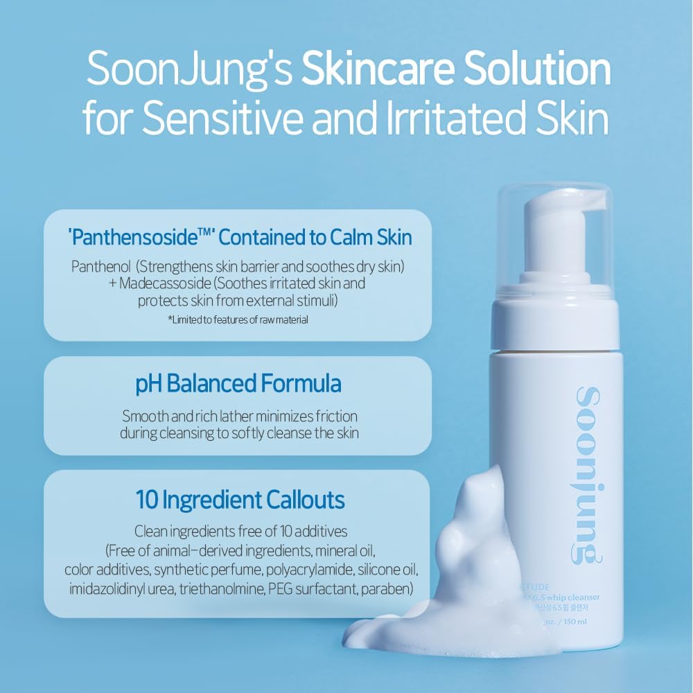 Etude Soonjung whip cleanser toner and intensive cream bottle packaging on display