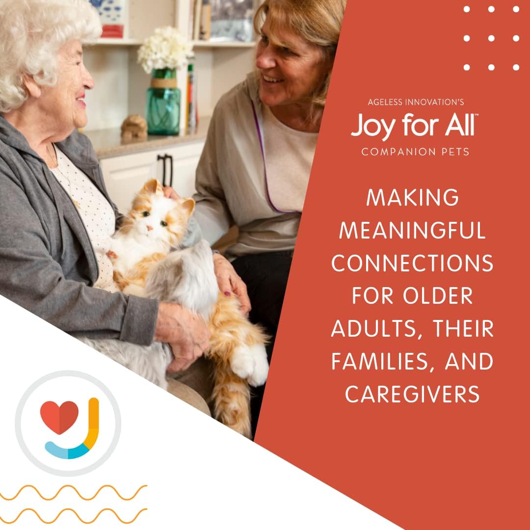 Joy For All orange tabby cat resting in a cozy home setting