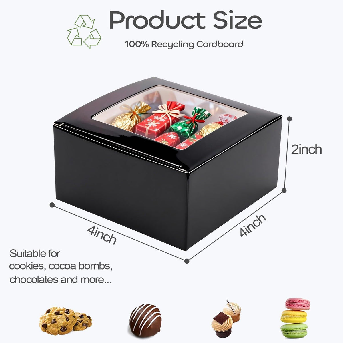 Frantis 4x4x2 inch black gift boxes stacked in bulk