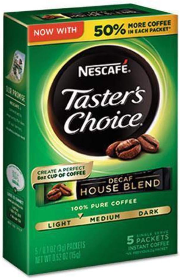 Nescafe Taster's Choice decaf instant coffee front view packaging
