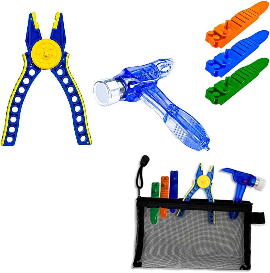 Building Blocks Tool Kit - Brick Separator, Mini Blocks Tool Set - Multi-Functional Hammer, Pliers, Axle Rods Assortment Pack ，Compatible with lego & technic and Most Major Brands(Blue Stye) - Image 1