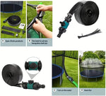 Thickened PVC sprinkler hose showing the durable leakproof construction and spray holes for backyard cooling play.