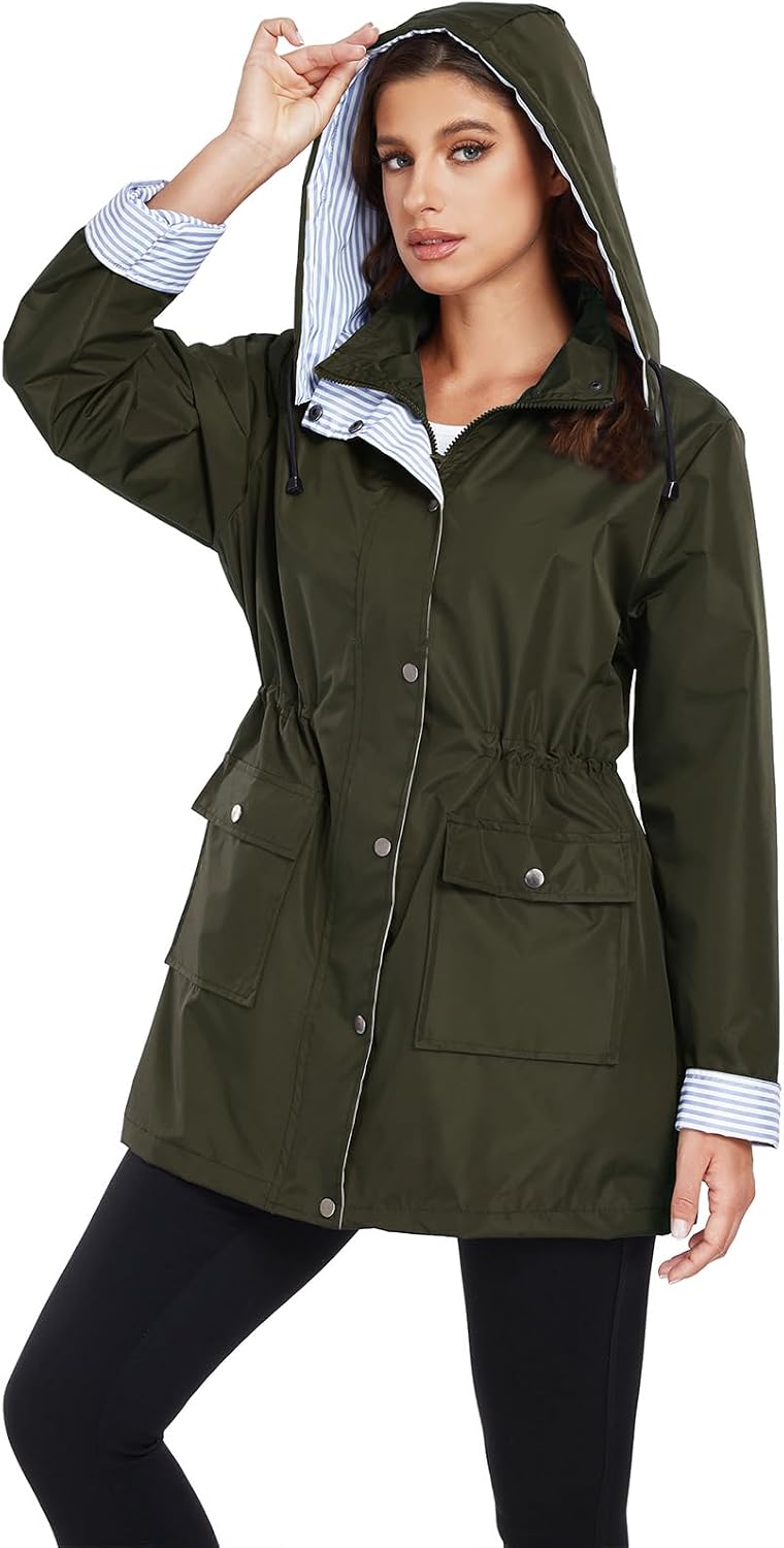 Arthas Women Light Rain Jacket Waterproof Active Outdoor Trench Raincoat with Hood Lightweight Plus Size for Girls - Image 9
