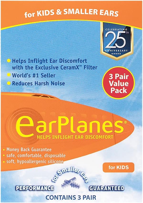 Original Children's EarPlanes by Cirrus Healthcare Ear Plugs Airplane Travel Ear Protection 3 Pair BONUS VALUE PACK - Image 1
