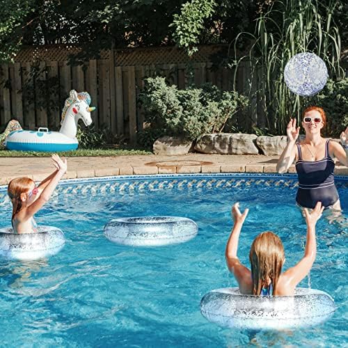 Silver confetti filled inflatable swim ring and beach ball