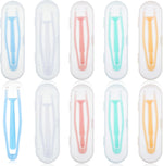 Tucnoeu contact lens remover tool set showing ten colorful individual storage boxes lined up in a neat front view row