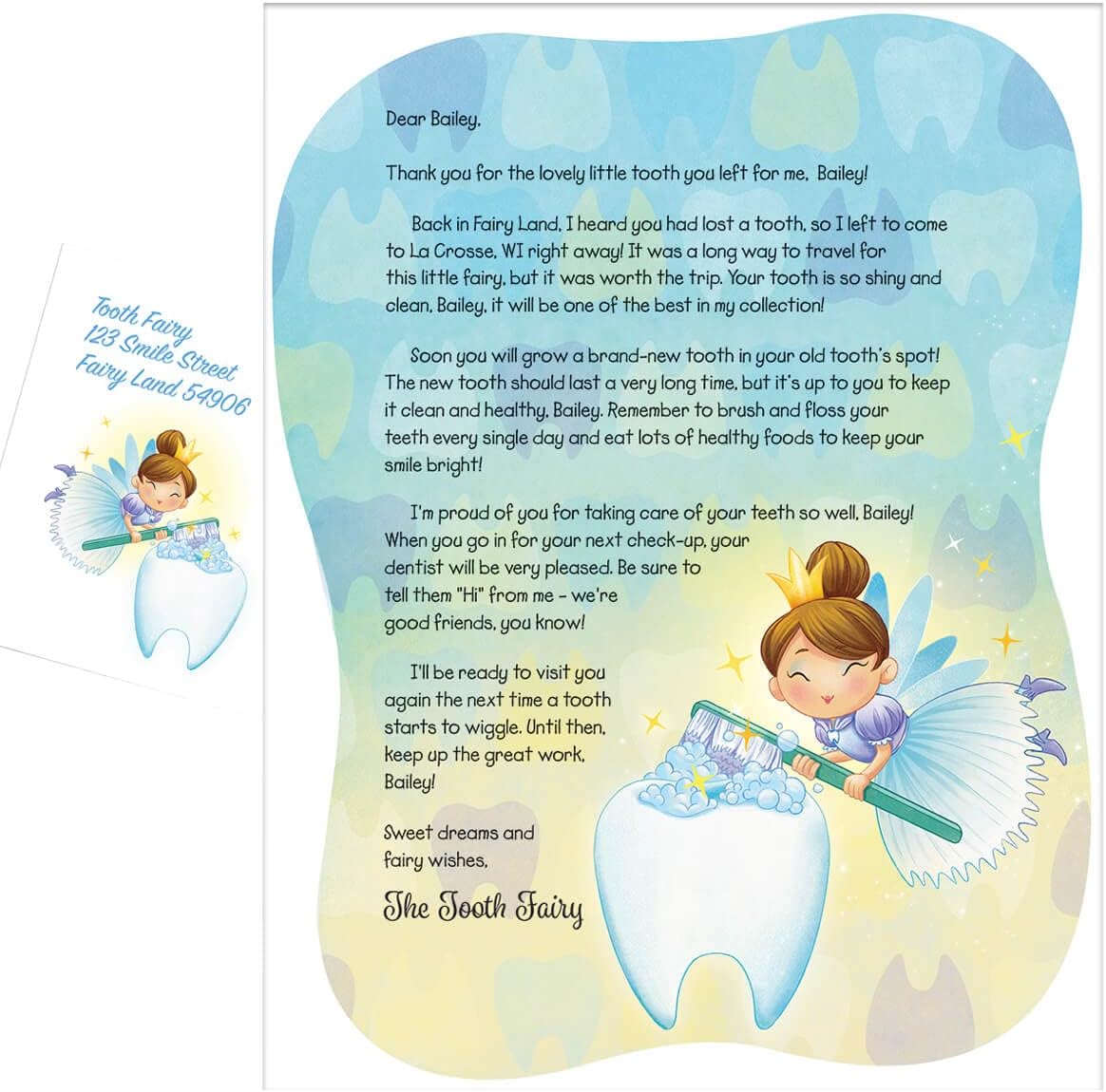 Fox Valley Traders personalized tooth fairy letter front view for kids