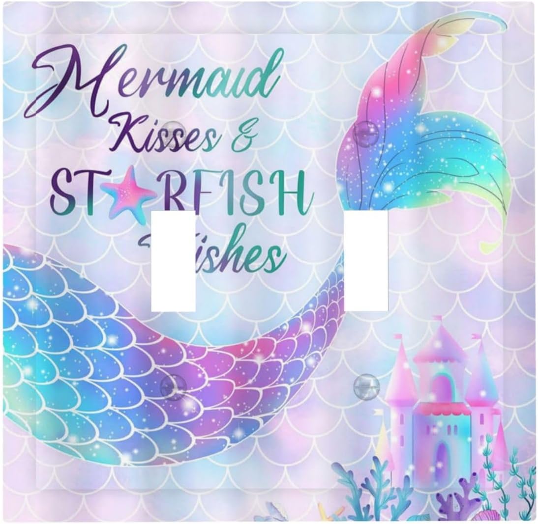Yamxbfa cute mermaid tail double toggle light switch cover front view showing pink and purple scales design