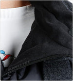 Water resistant motorcycle winter scarf layout demonstrating extended chest bib coverage