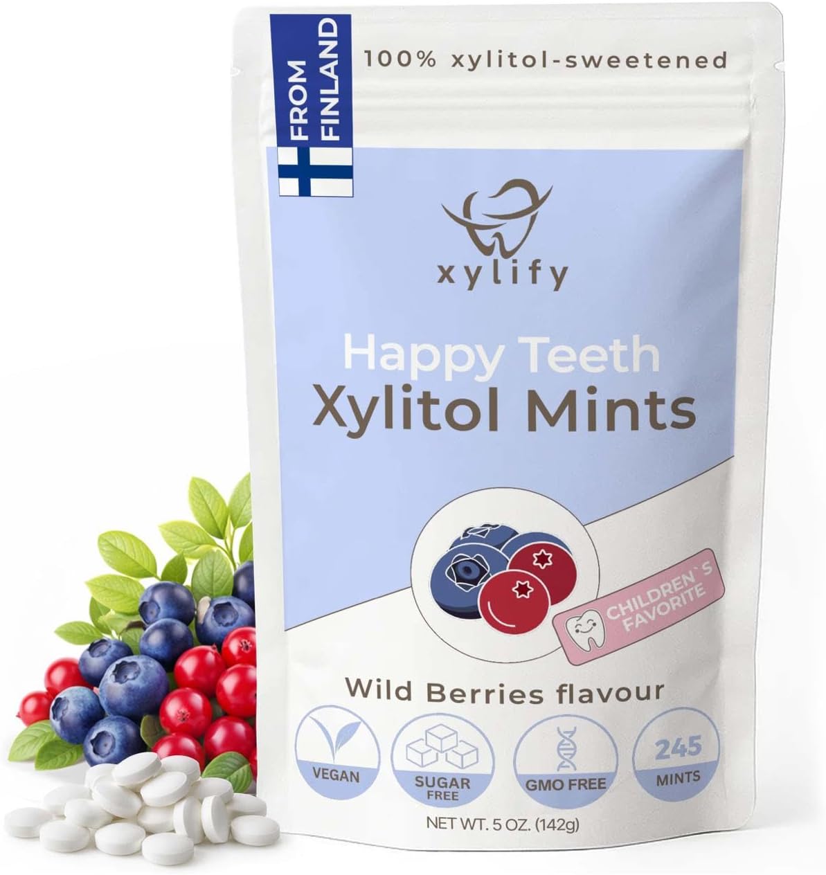 Xylitol Mints for Oral Care - Peppermint flavor, 100% Xylitol sweetened, Sugar Free Mints, Happy Teeth dental mints from Finland, 5oz - 245 mints - Image 10