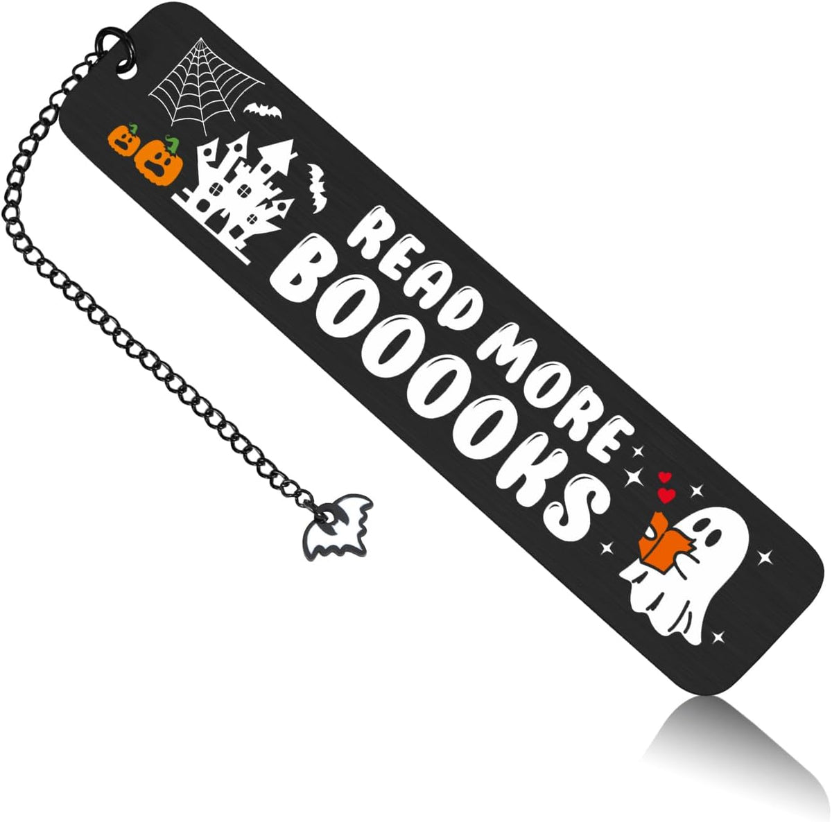 Raddimelo wicked bookmark front view with ghost charm and chain