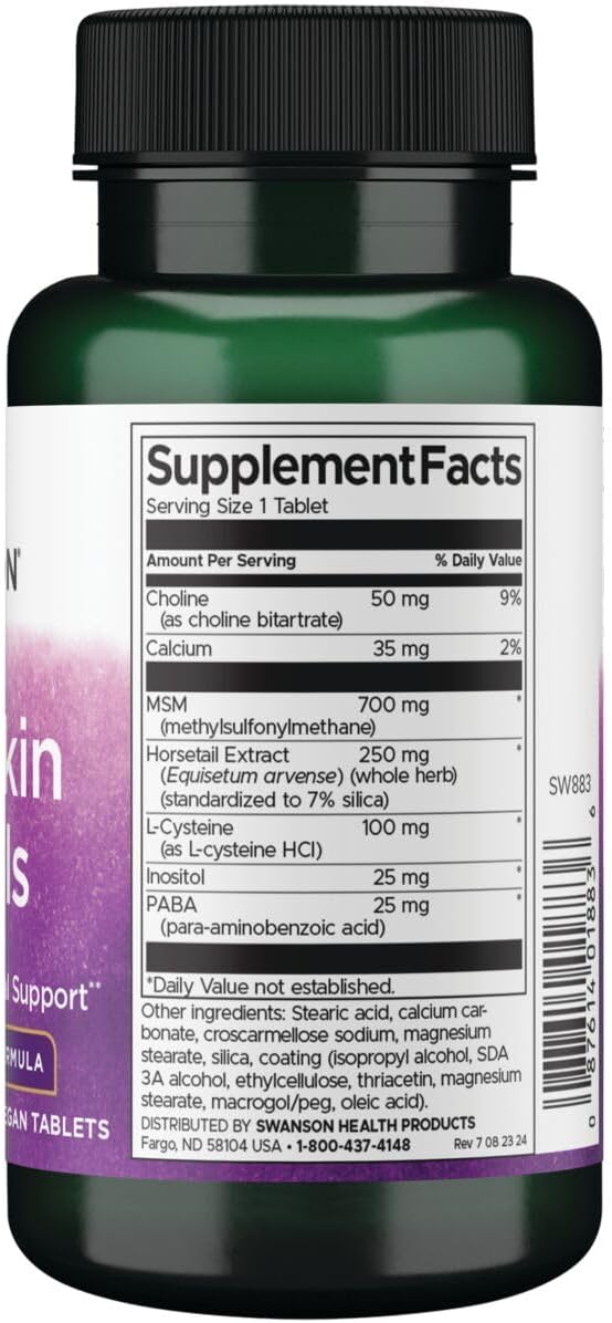 Swanson vegan beauty tablets supplement ingredient and nutrition label