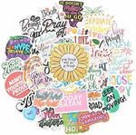 Yomela positive affirmation waterproof vinyl stickers applied neatly onto a water bottle