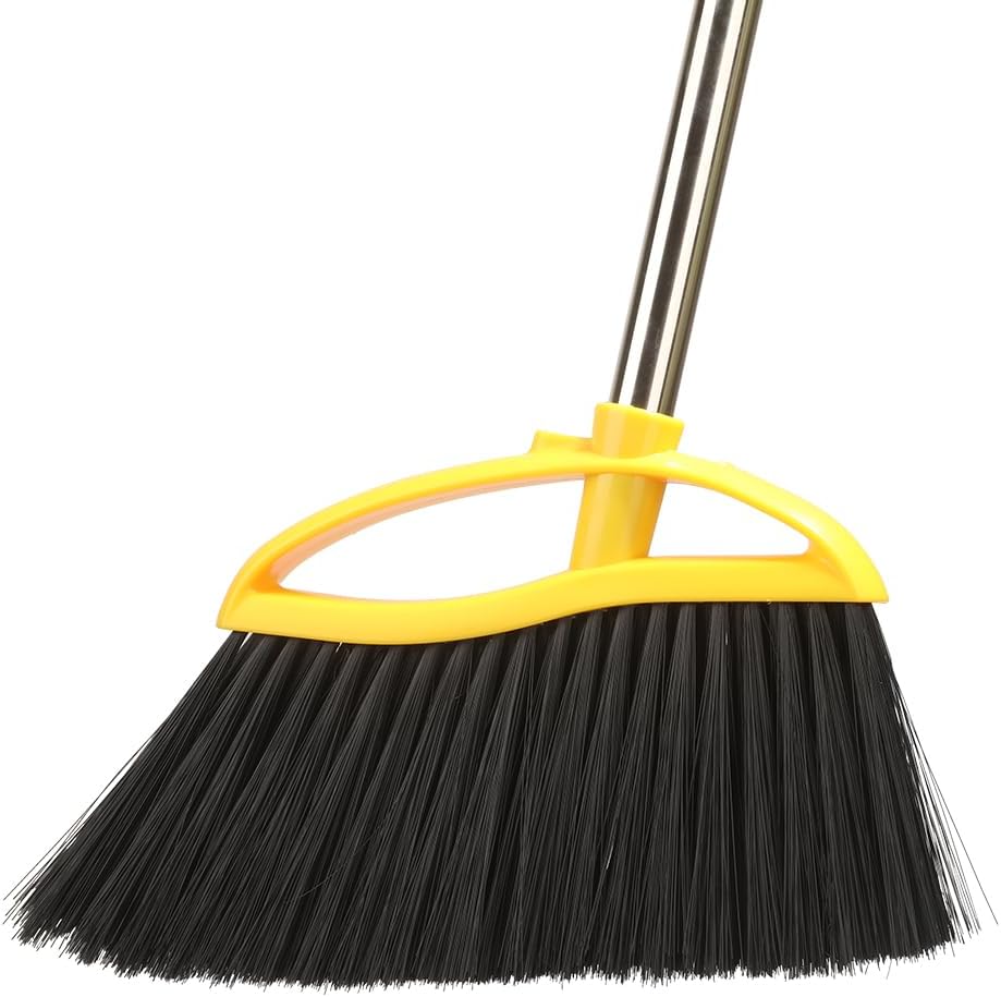 Gloffer Soft Bristles Broom front view with long stainless steel handle for indoor cleaning.