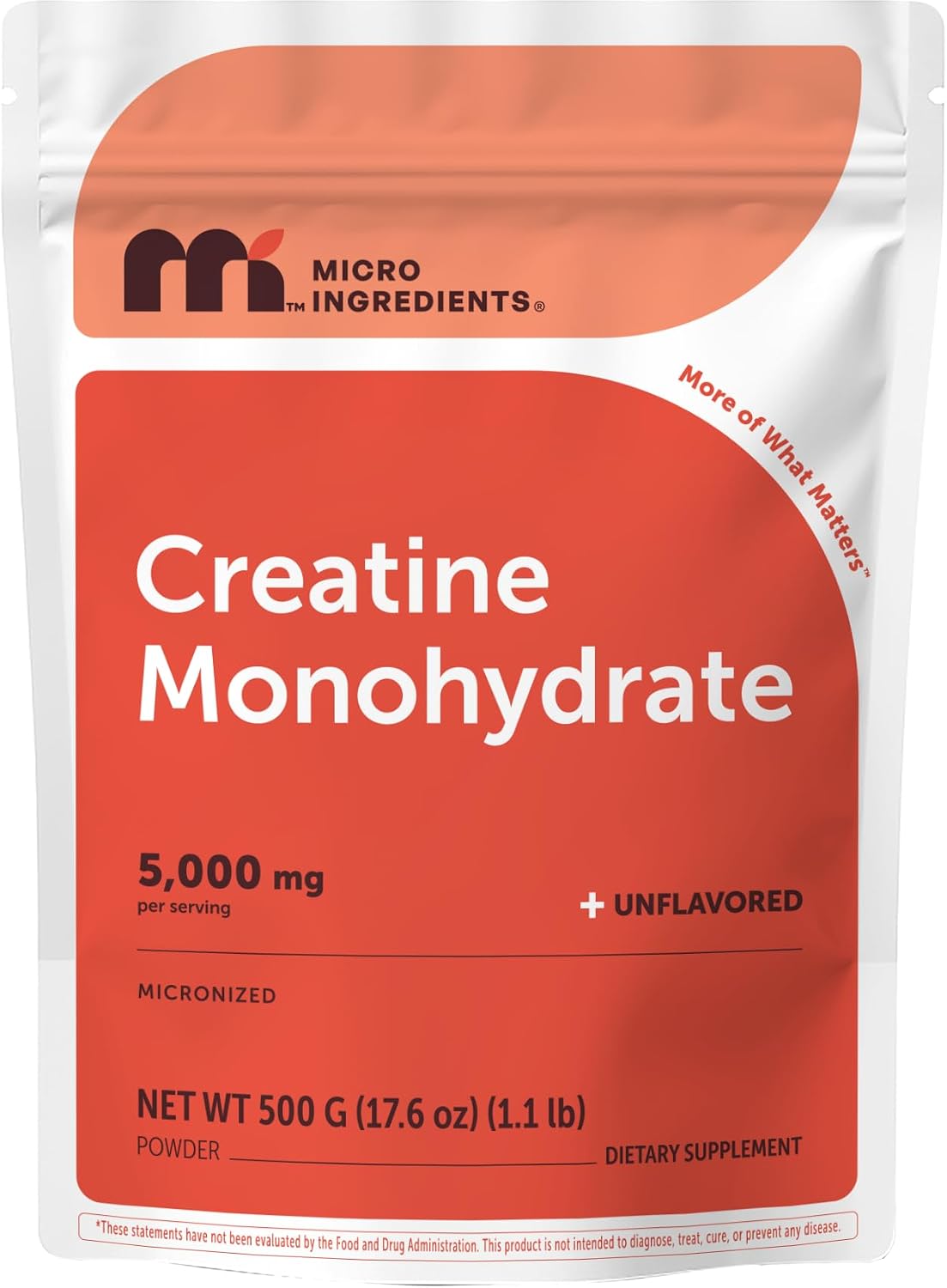 Micro Ingredients creatine monohydrate powder front view showing 500 grams packaging.