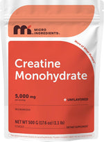 Micro Ingredients creatine monohydrate powder front view showing 500 grams packaging.