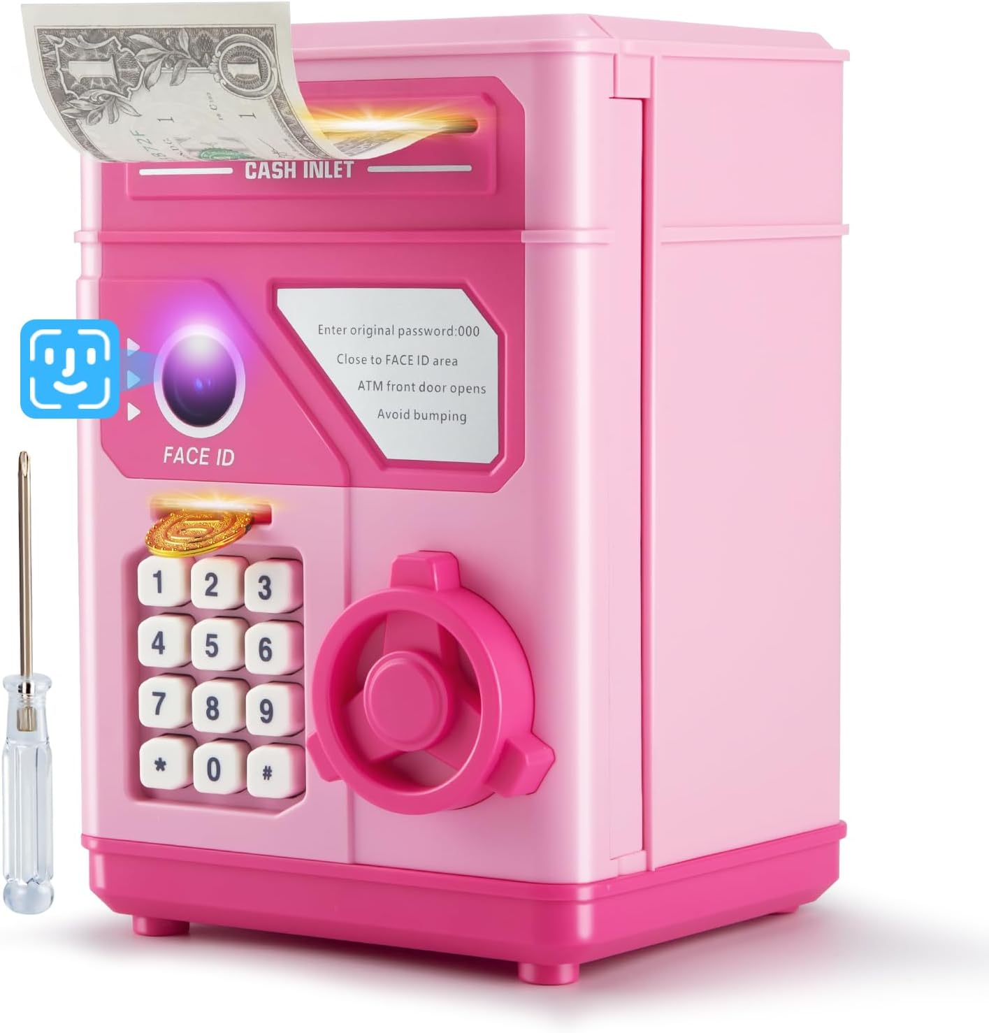GONINO electronic kids piggy bank front view pink color money safe