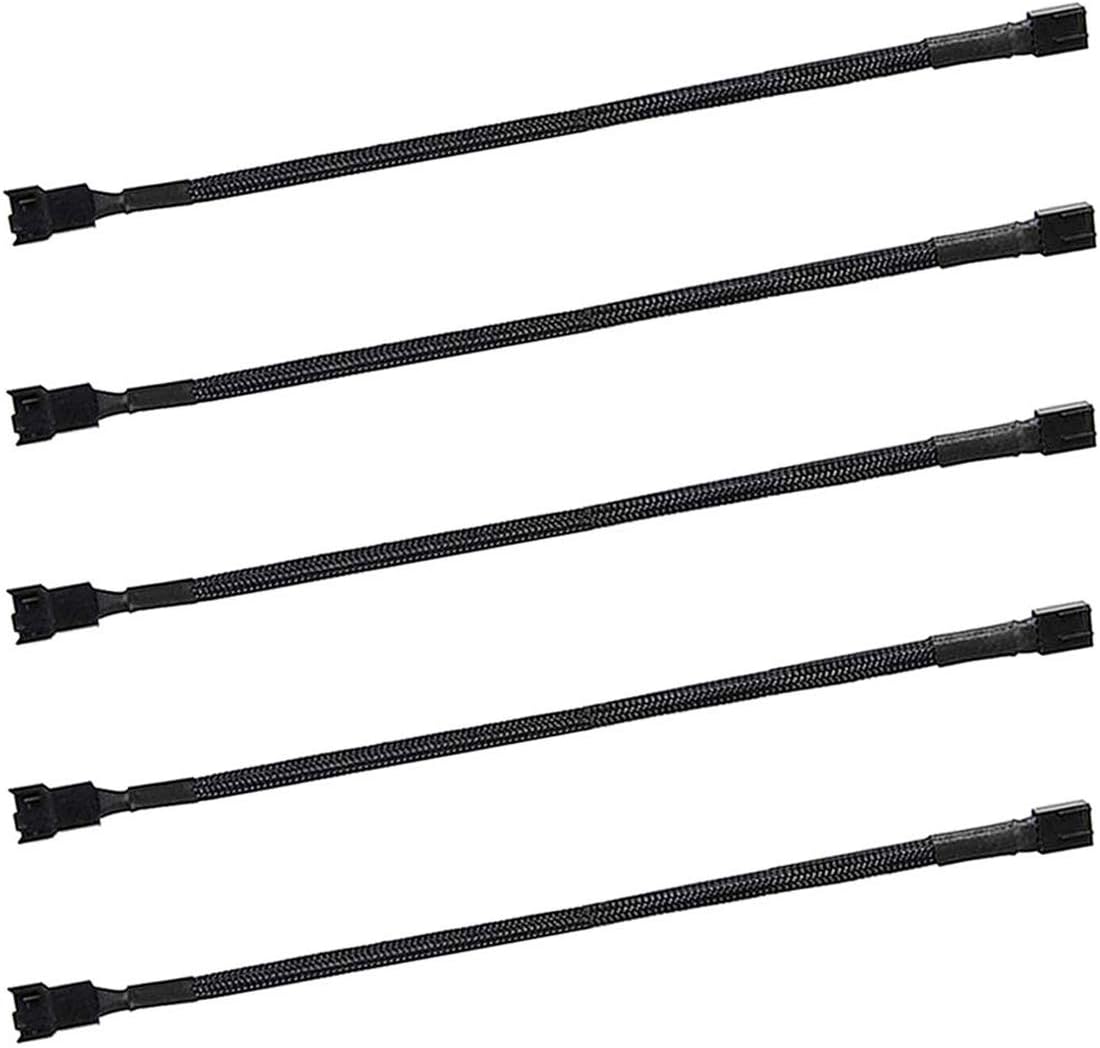 Skineat 4 pin PWM fan extension cable 5 pack front view showing the premium black braided nylon texture.