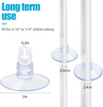 Clear aquarium air hose holder clips holding a standard three sixteenth inch airline tube underwater.