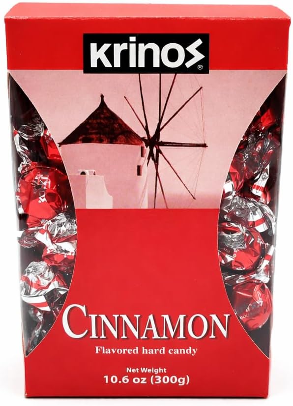 Krinos black licorice flavored candy two pack box close up
