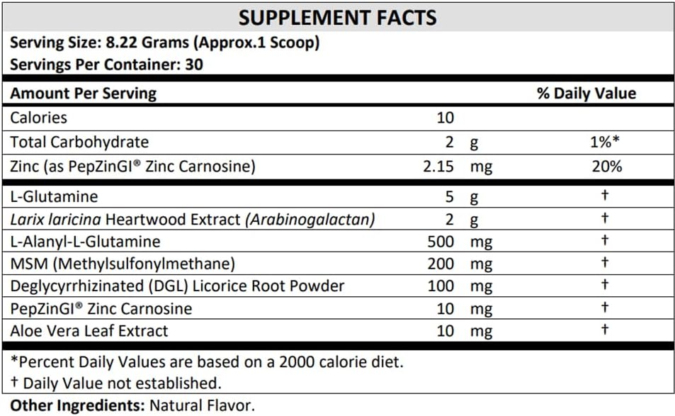 Terra Origin Healthy Gut ingredients label