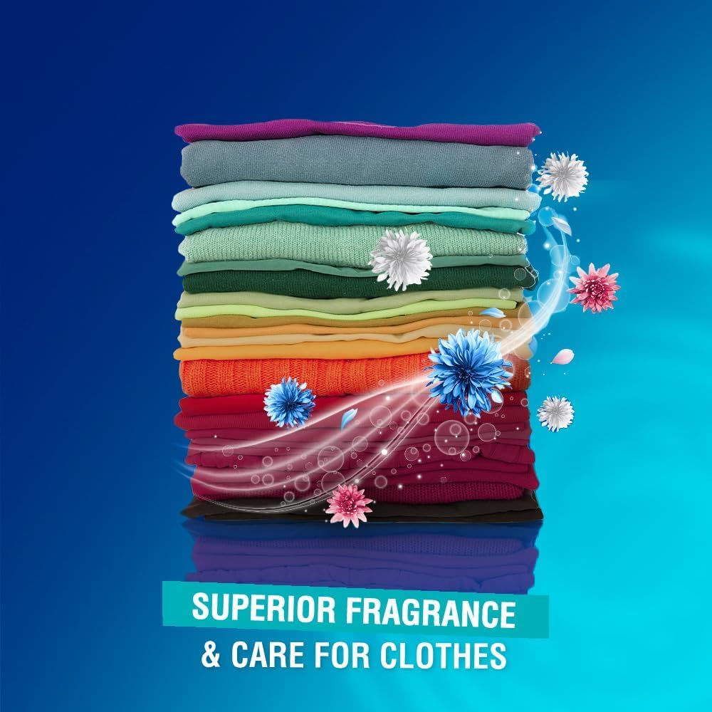 Surf Excel liquid detergent lifestyle image with clean folded laundry