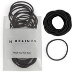 Heliums black thin hair elastics forty count pack front view lifestyle layout