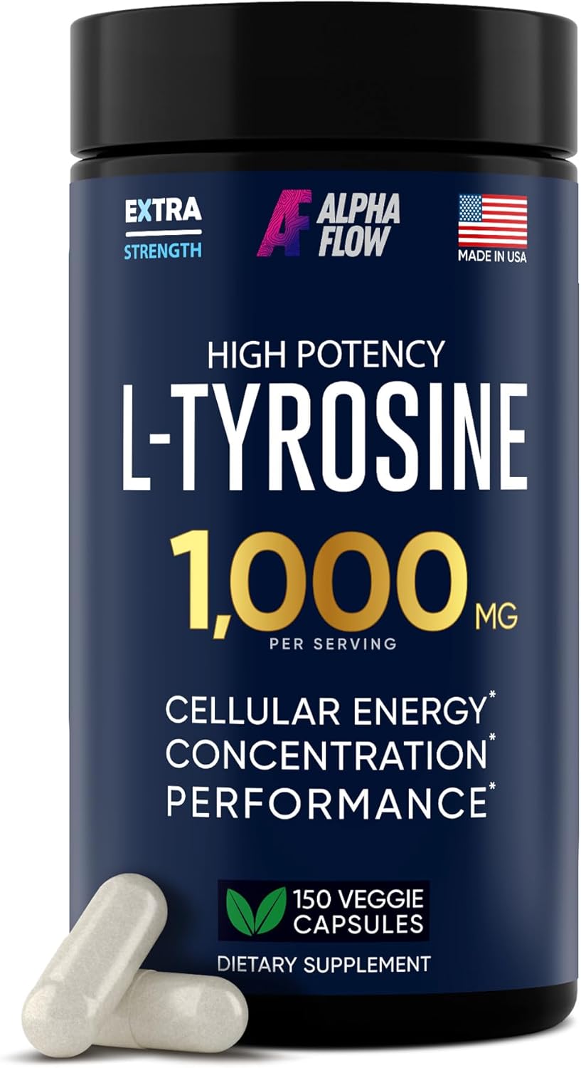 Alpha Flow L Tyrosine 1000mg capsules front bottle view
