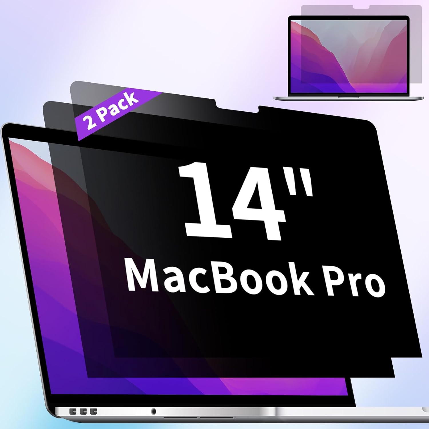 ANTOGOO V privacy screen protector for MacBook Pro 14 inch front view showing restricted side viewing angles