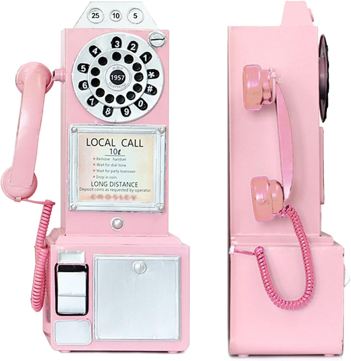 Guyifuny vintage pink phone dial and coin slot close up