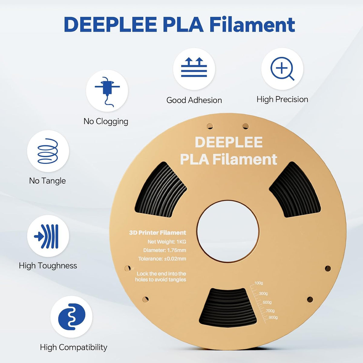 Deeplee beige PLA filament spool side angle