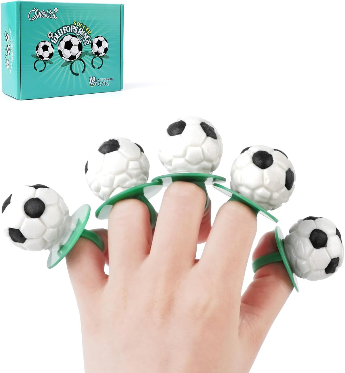 Individual wrapped tropical fruit flavored football candy ring close up.
