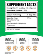 Close up of BulkSupplements Green Tea Extract label details