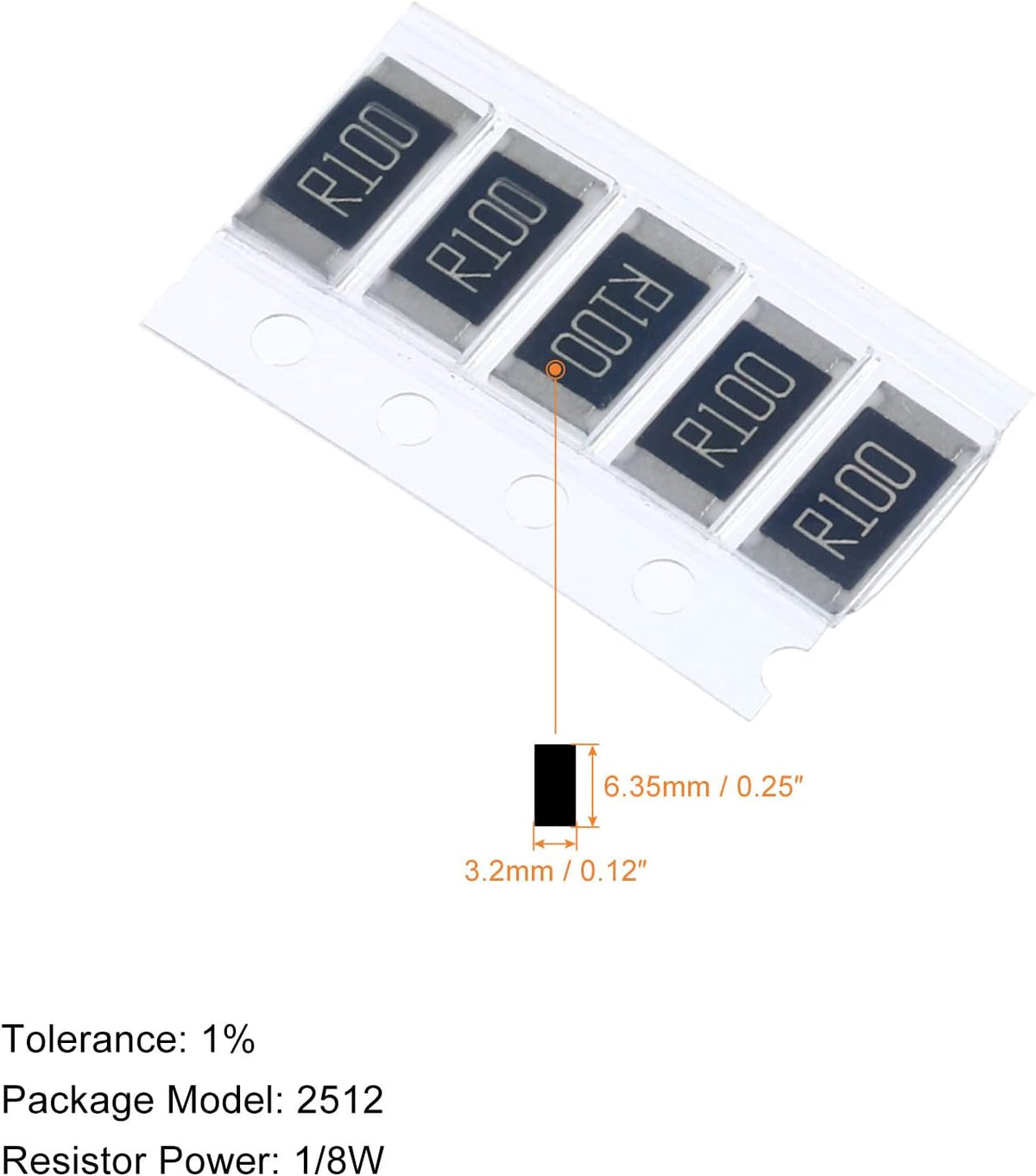 Patikil 2512 chip resistors close up view of packaging