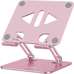 Aoviho adjustable desk tablet stand holder in rose gold finish front view supporting a tablet
