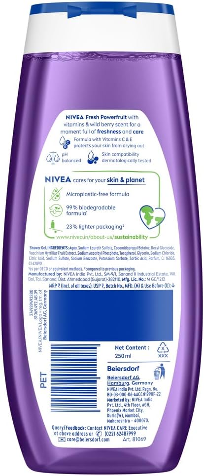 Nivea Power Fruit Fresh Shower Gel, 250 ml (8.45 fl oz), Refreshing Body Wash - Image 9