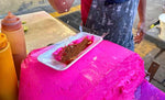 Close up of pink artisanal Turron Rosa Mexican candy 100 gram pack