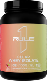 Rule 1 Proteins clear whey isolate cherry limade front view supplement container