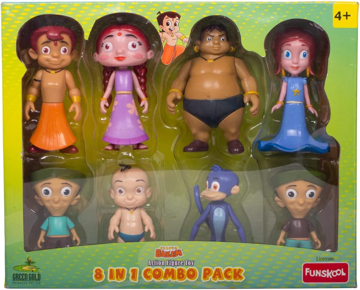 Funskool Chhota Bheem 8 in 1 Combo Action Figure Toy, Green Gold Chhota Bheem and Friends with Articulation, 4 inches, Cartoon Collectibles, Gift for Children, Toys for Kids Ages 4+ Years - Image 1