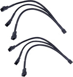 Yomgam 3 way 4 pin PWM fan splitter cable pack front view showing premium black nylon braiding.