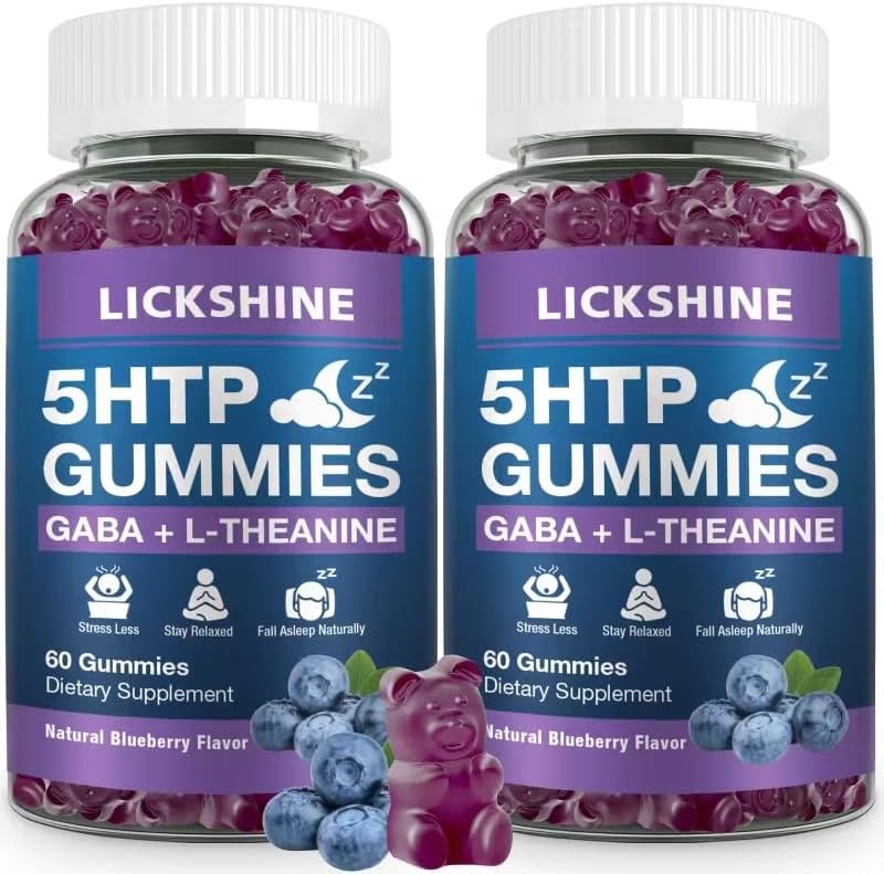 Lickshine 5-HTP GABA Sleep Gummies front view blueberry flavor relaxation supplement.