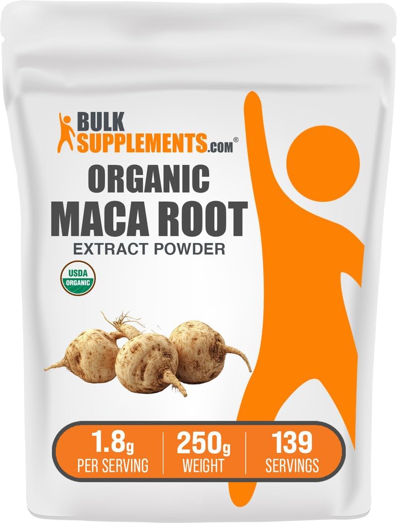 Bulk supplements clean wellness maca powder pouch on a flat surface
