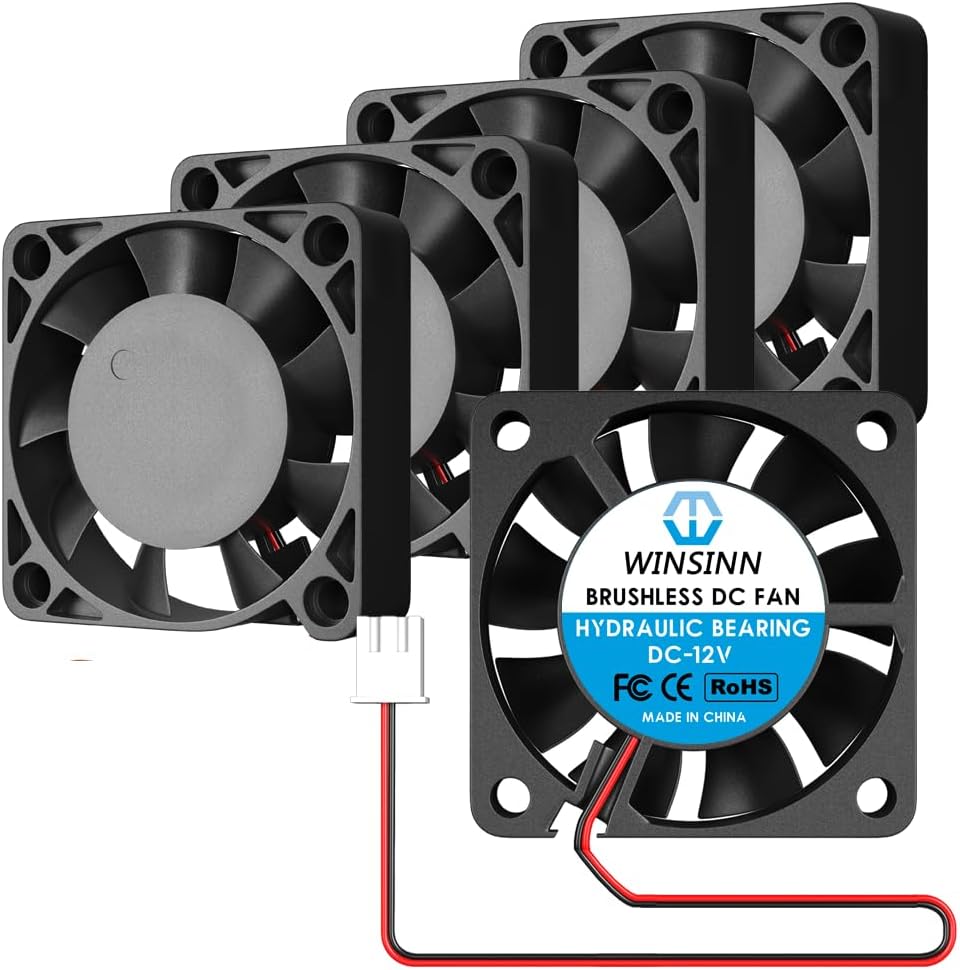 WINSINN 40mm 12V Hydraulic Bearing Fan 5 Pack front view showcasing black 7 blade design