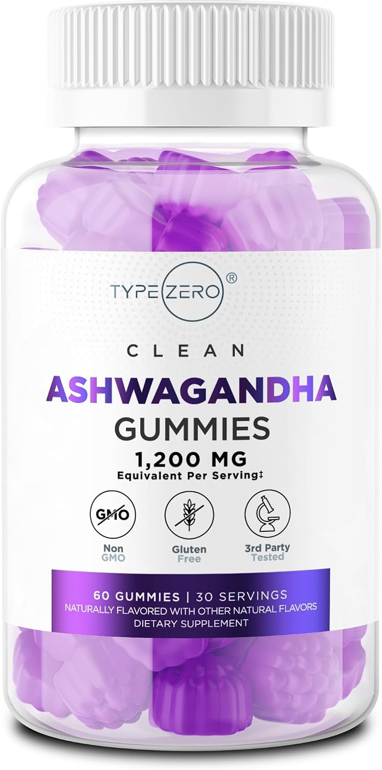 Type Zero Ashwagandha Gummies front view bottle packaging dietary supplement