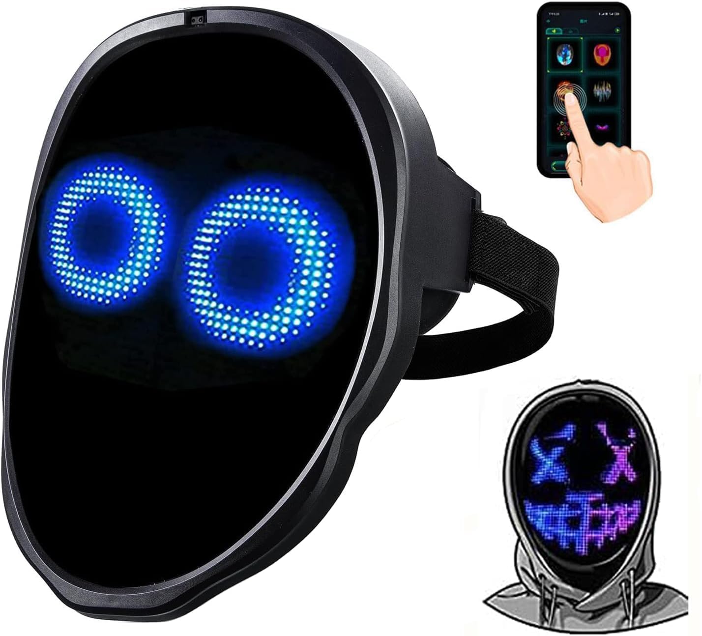 Funle LED mask front view displaying colorful digital graphics
